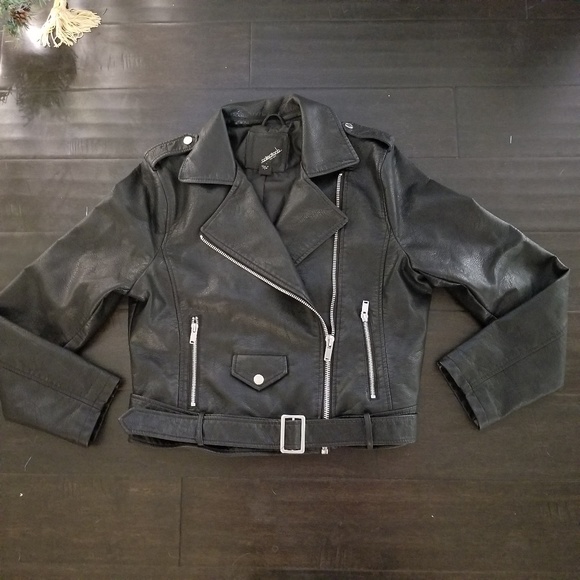 Collection B Jackets & Blazers - JR SZ L BLACK FAUX LEATHER MOTORCYCLE JACKET